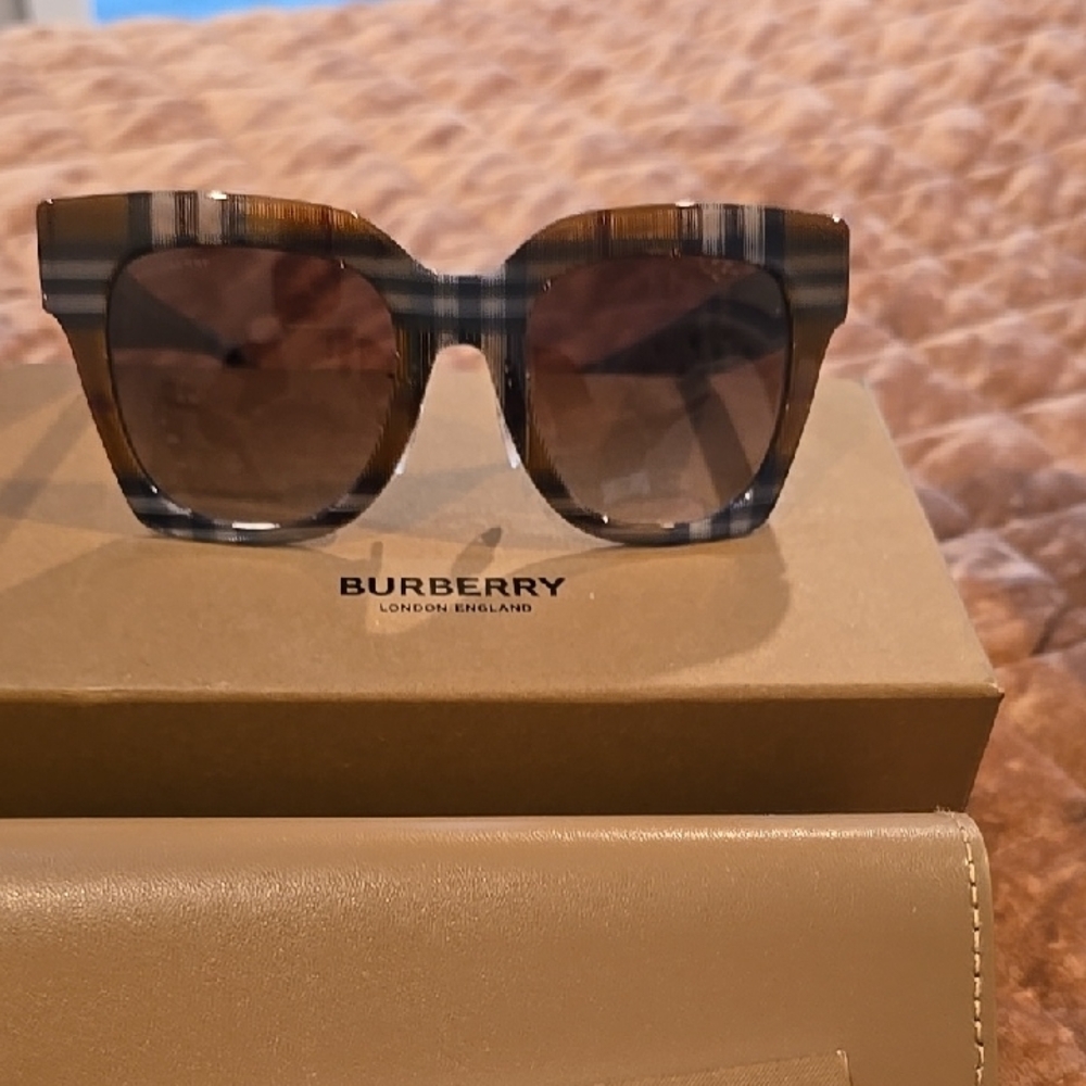 Authentic Burberry Plaid Brown and Black Sunglasses